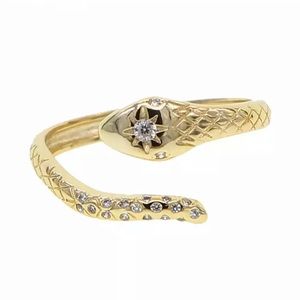 18k gold plated diamond snake ring adjustable size